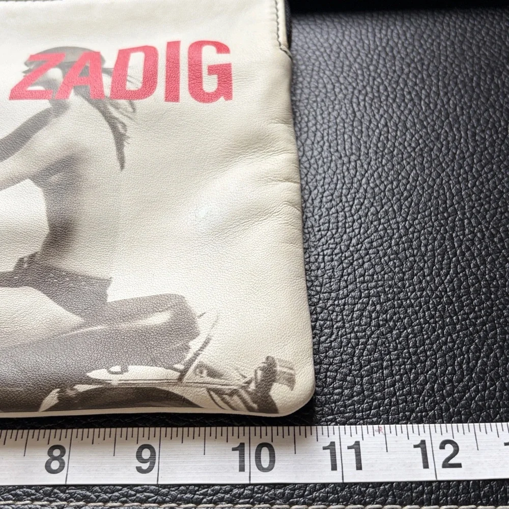 Zadig and Voltaire white leather clutch bag black white woman motorcycle logo - Picture 10 of 11